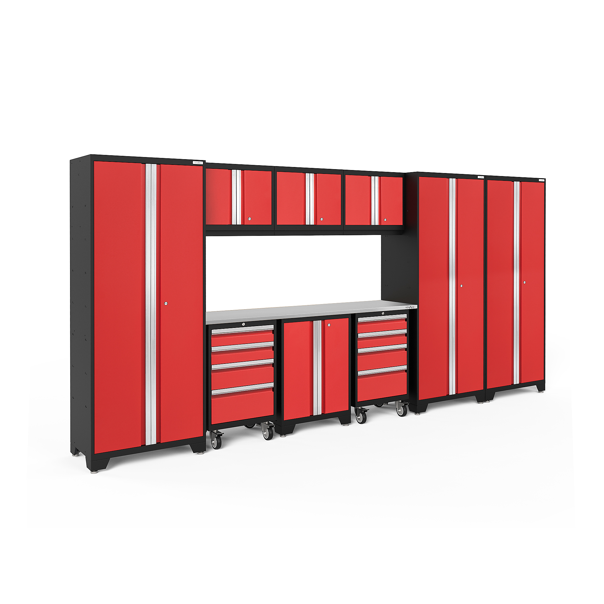 NewAge Products, Bold Series Red 10-Pc. Steel Garage Cabinet Set, Width 162 in, Height 76.75 in, Depth 18 in, Model# 50613